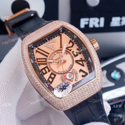 Replica Franck Muller Vanguard Yachting v45 Iced Out Rose Gold Dial Watches